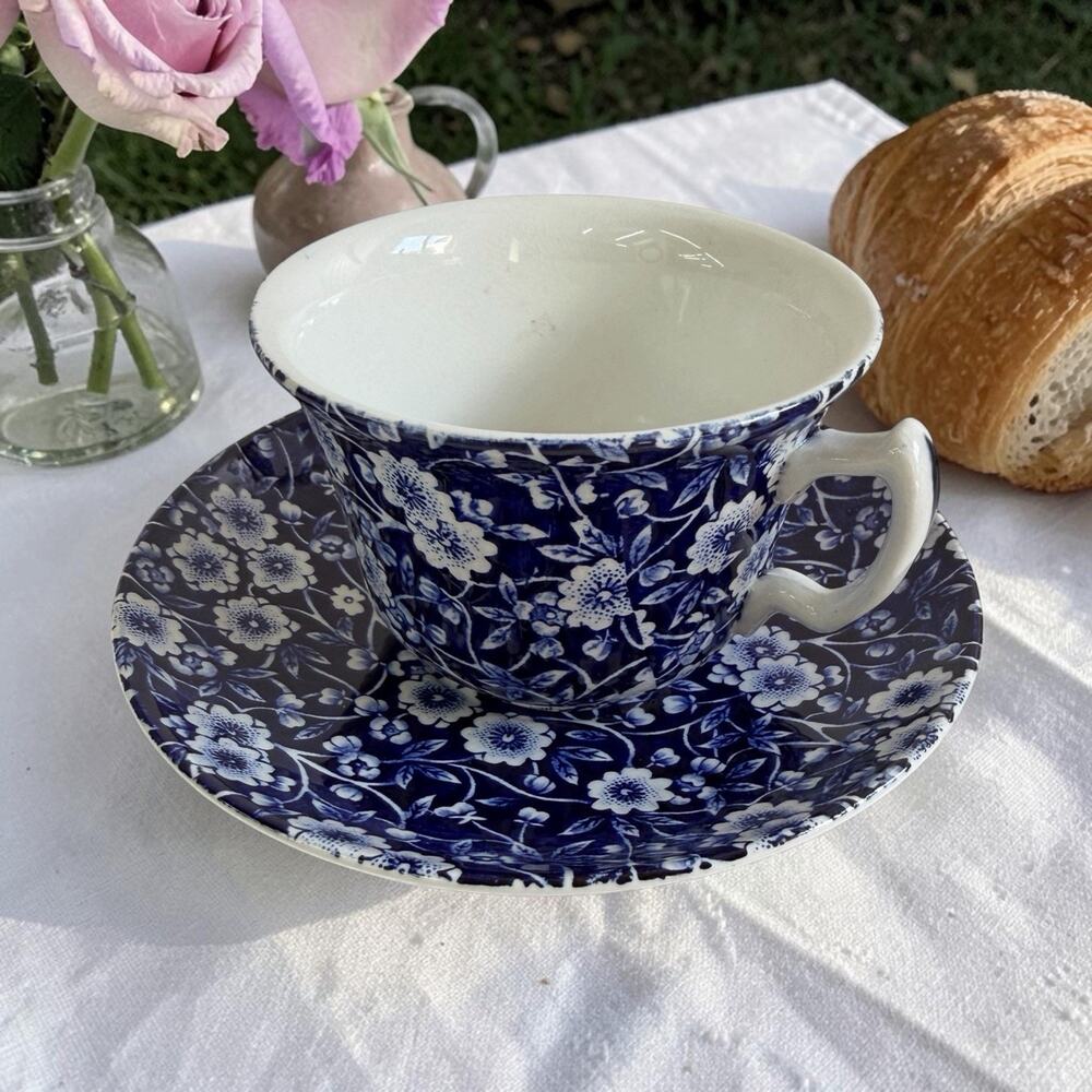 VTG Calico Blue Cup & Saucer Set Burleigh Staffordshire-England